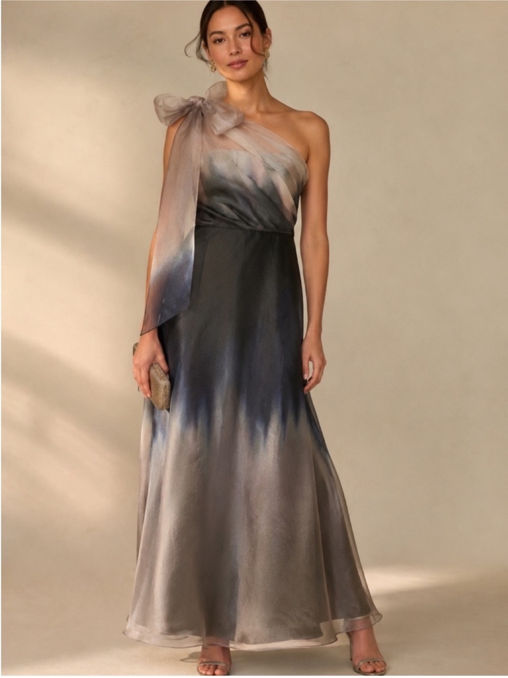 Kay Unger Victoria Ombré One Shoulder Satin Gown Dress